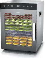 Arendo - Dörrautomat Edelstahl mit 12 Edelstahlgitter - 800 W - 30°- 90°C - 12 Edelstahl Einlegetabletts mit insgesamt 10.000 cm² - Dörrgerät Dehydrator Obsttrockner Dörrapparat - Obst Fleisch Pilze