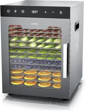 Arendo - Dörrautomat Edelstahl mit 12 Edelstahlgitter - 800 W - 30°- 90°C - 12 E