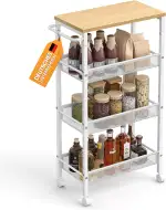 VASAGLE Rollwagen 4 Ebenen, Küchenwagen schmal, Nischenregal auf Rollen, Stahl, Griff, für kleine...