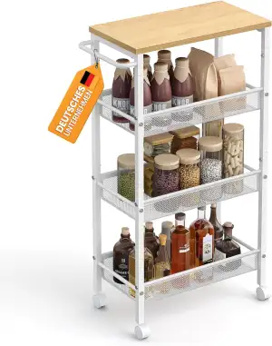 VASAGLE Rollwagen 4 Ebenen, Küchenwagen schmal, Nischenregal auf Rollen, Stahl, 
