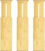 VaeFae 3 Stück Schubladentrenner aus Bambus, Verstellbar Schubladen Trenner, Schubladen Organizer für Küche, Besteck, Kleidung, Büro, Badezimmer