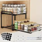 2 Etagen Gewürzregal Ausziehbar, Höhenverstellbar Küchenschrank Organizer, Gewürzregal Stehend, A...
