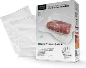 CASO Profi- Folienset 5, 100x Vakuumierbeutel (40x16x23cm, 40x20x30cm, 20x30x40cm), Vakuumbeutel für Lebensmittel, 150µm, Vakuumierfolie Sous Vide, BPA-frei