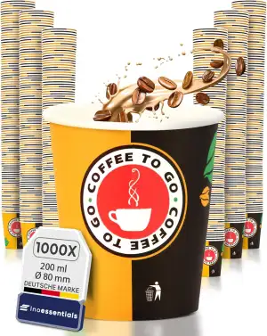 Inoverse 1000 stück Pappbecher, Einweg Coffee to Go Becher, 200ml Kaffee to go B
