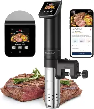 KitchenBoss Sous Vide Garer Stick WLAN: G330 Wifi Präzisionskocher Präziser Temperatureinstellung bis 90°C IPX7 Wasserdicht TFT Touch-Display Immersion Tauchzikulator 360° Zirkulation mit Timer