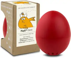 PiepEi Classic Rot - Singende Eieruhr zum Mitkochen - Eierkocher für 3 Härtegrade - Piep Ei mit 3 Melodien - Lustiges Kochei - Musik Eggtimer - Brainstream