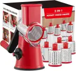GDL Käsereibe mit Kurbel, Aktualisiert Reibe für Gemüse mit 5 Trommelblättern, Trommelreibe Gemüseschneider Einfach und Schnell, Gemüsehobel Ice Crusher für Käse, Eis, Nuss, Gurke, Karotte, Rot