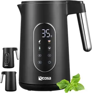 Wasserkocher Edelstahl mit Temperatureinstellung (40°C-100°C) 1,7 Liter 2200 Watt Teekocher 100% BPA FREI Warmhaltefunktion LED Display mit Temperaturwahl Wasser Kocher Water Kettle (Silk Schwarz)