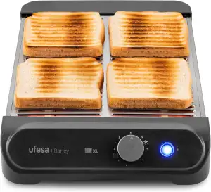 Ufesa Flacher Toaster Barley, 900W mit 3 Quarz-Heizelementen, Horizontaler Edels