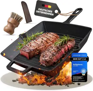 Grillpfanne Gusseisen emailliert 26 cm, Induktionsgeeignet, kein Einbrennen nöti