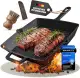 Grillpfanne Gusseisen emailliert 26 cm, Induktionsgeeignet, kein Einbrennen nötig, eckige Steakpf...