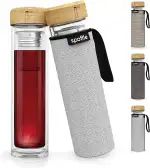 spottle Teeflasche Glas 450 ml doppelwandig mit Siebeinsatz – Teekanne to go - Glasflasche mit Teeeinsatz und Schutzhülle für losen Tee & Infused Water, Tea bottle – BPA-frei, auslaufsicher