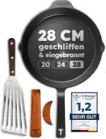 TECOR Gusseisenpfanne Induktion 28 cm geschliffen, universell, natürlich - Langlebige Pfanne Guss...