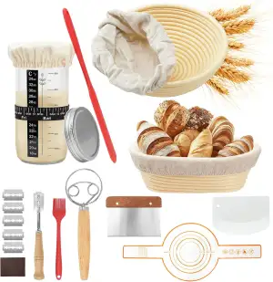 Gärkorb brot Set 10-Teiliges,Sauerteig Starter Set - Inkl. 2 brot Gärkörbchen(23