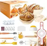 Gärkörbchen Set,13-Teilig Sauerteig Starter Set,28 cm Gärkörbchen Oval und 25 cm Gärkorb Rund aus Silikon, Brot Backen Set,Klappbarer Brotgärkorb mit Stahlring für Anfänger & Profis