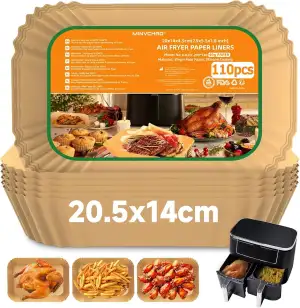 Backpapier für Heißluftfritteuse Ninja Dual Zone AF300EU AF400EU 110 Stück Airfryer Backpapier mit Ninja Doppelkammer und Anderen Dual Zone Air Fryer(Hot Air Fryer)