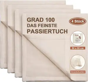 eFond Passiertuch, 4 Stück 50x50cm Käsetuch Feingewebt Dichtegrad 100 Cheeseclot