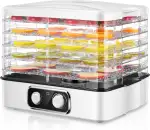 FOHERE Dörrautomat, Dörrautomaten(35-70°C) Temperatur Einstellbar, Dörrgerät für Lebensmittel Fleisch Früchte Gemüse mit 5 Einlegefächer, 360° Umwälztrocknung, für Fleisch,Obst,Haustier-Leckereiene