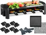 Raclette Gerät für 8 Personen | Party Grill mit Massiver Naturstein- und Beschichteter Grillplatte | Elektro Tischgrill | 1300 Watt | Heizelement aus Edelstahl
