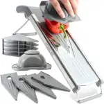 STONELINE V Hobel Gemüseschneider Set 9 teilig für Scheiben Stifte Streifen Würfel, mit 5 Schneid-Einsätzen Klingen aus Edelstahl, Gemüsehobel Gemüsereibe Pommesschneider Mandoline Küchenhobel