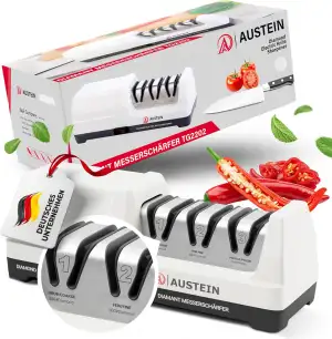 AUSTEIN® Diamant Messerschärfer elektrisch TG2202 - Der 3 Phasen Messerschleifer mit 20 Grad und magnetischem Spänekollektor