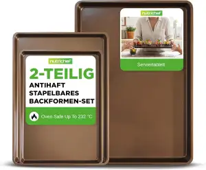 NutriChef Backblech Set 2-teilig mit Serviertablett- Antihaft Karbonstahl – Stap