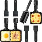 4er Set Quadratische Raclette Pfannen mit 4 Nylon Spateln, Antihaft Eisen Pfännchen, Ersatz Raclette Grillpfannen für Raclette Geräte