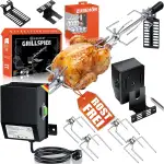 KESSER® Edelstahl Grillspieß Set 107cm passend für Weber Spirit Gasgrill, BBQ Fleischklammer, Griffstück und Motor Elektrischer Drehspieß 220V - 240V, Inkl. 4X Fleischnadeln und Montagezubehör Schwarz
