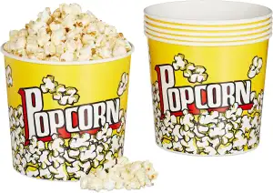 Relaxdays Popcorn Eimer, 6er Set, Popcorn Behälter Kunststoff, wiederverwendbar, 2,8 l, Retro Popcornbecher, gelb