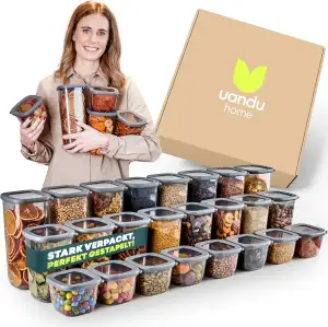 uandu Vorratsdosen mit Deckel luftdicht – 24er Vorratsbehälter Set BPA Frei, Auf