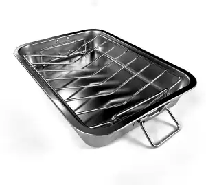 16" Premium Edelstahl-Bratform-Set mit Back- & V-förmigen Rosten – Robust, Gesund & Spülmaschinengeeignet für Truthahn, Huhn