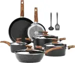 Kitchen Academy Induktion Töpfe Set - 12-teilige Schwarze Granit Kochtöpfe Set,Antihaft Topfset und Pfannen Set,PFOA & PFOS-freie