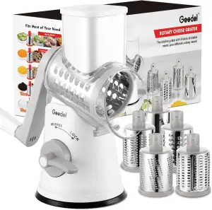 Geedel Käsereibe, Reibe für Gemüse mit 5 Trommelblättern, Gemüseschneider für Käse, Ice, Gurken, Karotten, Nüsse usw, Slushy Maker Ice Crusher Trommelreibe Schnelleres und Einfaches Schneiden (Weiß)