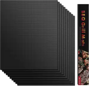 BBQ Grillmatte, 10er Set 40 x 33cm Wiederverwendbar, Antihaft Teflon Grillmatten