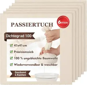 TOPULORS 6er-Set Käsetuch 41x41 cm - 4-fach gesäumt - 100% ungebleichte Bio-Baum