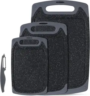 Schneidebrett-Set, Küchen-Schneidebretter mit rutschfesten Füßen und tiefer Saft