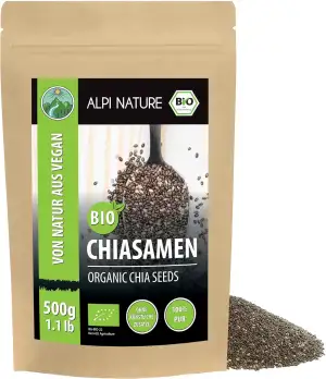 Alpi Nature Chiasamen BIO 500g, ganze schwarze Chiasamen für Smoothies, Joghurt, Müsli, Pudding