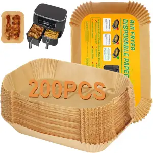 BYKITCHEN 200 Stücke Backpapier für Heißluftfritteuse Ninja, Airfryer Zubehör für Ninja Foodi MAX Dual Zone Heißluftfritteuse AF300EU/AF400EUCP/AF500EU,Backpapier kompatibel mit 9,5L/9L Air Fryer