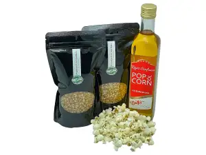Hopser Food Fun Partyset Popcorn Zutaten 2 x 500g Premium Popcorn Mais, 500ml Popcornöl mit feinem natürlichem Butter-Aroma Popcornset für Popcornmaschine