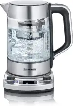 SEVERIN Tea Maker mit Auto-Liftfunktion, Wasserkocher mit Temperatureinstellung und Quick-Boil-Funktion, Glas Wasserkocher für bis zu 1,7 l Wasser oder 1 l Tee, Edelstahl gebürstet/schwarz, WK 3422
