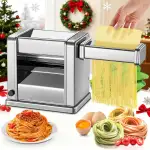 FOHERE Elektrische Nudelmaschine, Nudelhersteller mit einstellbarer Dicke für Spaghetti Fettuccine Lasagne Teigtaschen, 7-Stufen Einstellung, Lebensmittelechtes Edelstahl(Silber)