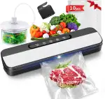 Raycial Vakuumiergerät 7 in 1, 145W Vakuumierer für kontinuierliches Arbeiten mit hoher Geschwindigkeit, Folienschweißgerät Vakuumiergerät für Lebensmittel mit 10 Vakuumier-Beutel und Schlauch