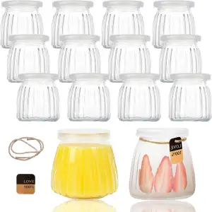 200ml Joghurtgläser mit Deckel,12 Pack Dessertgläser Glas,Durchsichtige Marmelad