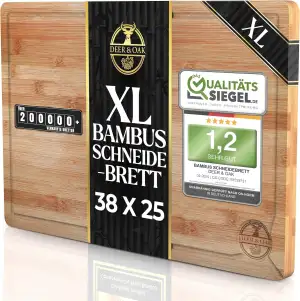 Deer & Oak Schneidebrett Holz – Ungiftig, Extra Großes Bambusbrett 38x25x2cm, Vo