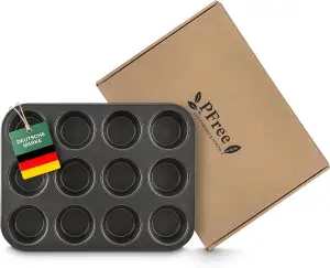 PFree Muffintray ohne Ewigkeitschemikalien, PFAS freie Muffin Backform für 12 Muffins ohne Weichmacher, Antihaftbeschichtetes Muffinblech, Cupcake Backblech, Muffinform zum Backen mit Kindern