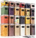 GoMaihe 24er Set Vorratsdosen mit Deckel Luftdicht: Frischhaltedosen mit Etiketten & Marker | Aufbewahrungsbox Küche für Müsli, Mehl, Cornflakes und Zucker | BPA-FREI | Spülmaschinenfes