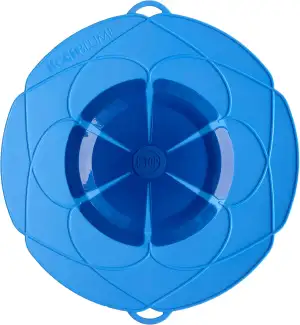 Kochblume das Original, Silikon Überkochschutz für Töpfe und Pfannen, Mikrowellen-Deckel, Spritzschutz und Dampfgar-Aufsatz | (blau, XL | Topfgröße 20-28cm)