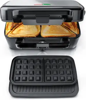 Arendo - Sandwichmaker 3in1 Waffeleisen Kontaktgrill mit abnehmbaren Platten - mit Antihaftbeschichtung - BPA frei - Temperaturkontrolle – Sandwichtoaster